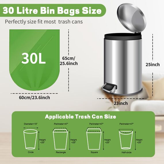 BODFPPC 100 Stück Biomüllbeutel 30L, Bio Müllbeutel Reißfeste Biomülltüten Kompostierbare Müllsäcke Mülltüten für Küche, Garten & Haushalt