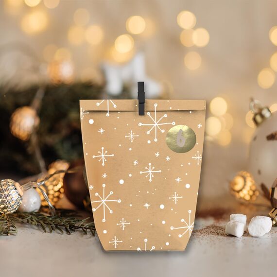 PANSIBY Adventskalender zum Befüllen, 24 Weihnachtskalender Geschenk Papiertüten Groß zum Selber Befüllen, Kraftpapiertüten Advents Tüten Selbstbefüllen mit Aufkleber für Kinder & Erwachsene