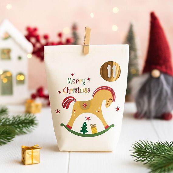 Adventskalender zum Befüllen, Weihnachtskalender zum selber befüllen, 24 Bedruckt Adventstüten zum selbst füllen, Geschenk Papiertüten mit Zahlen Aufkleber zum Selbstbefüllen (Rot)