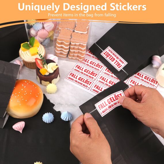 24 Stück Papiertüten zum Befüllen mit 24 Aufkleber Detektiv, Geschenktüten Kindergeburtstag, Geschenktasche Mitgebsel Tüten aus Kraftpapier, Schwarz Fall Gelöst Detektivparty für Junge, Mädchen