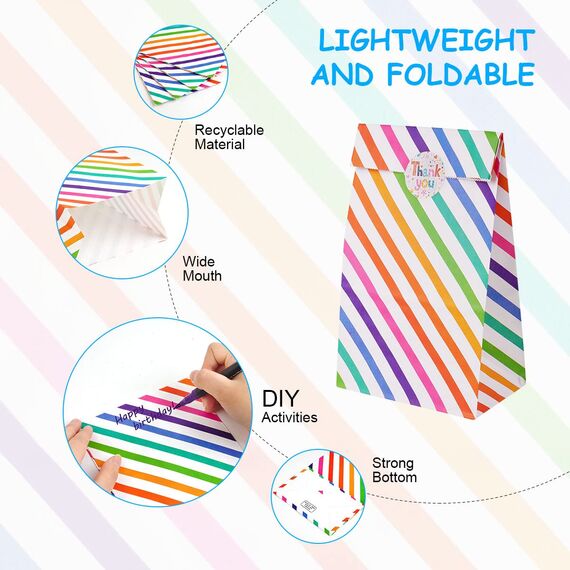 Flintronic 18 Stück Papiertüten, Geschenktüten Kindergeburtstage mit Aufkleber, 24 cm * 13 cm * 8 cm Candy Tüten zum Mitgebsel Kindergeburtstag Mädchen, Giveaways, Hochzeit