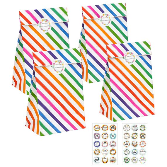 KASZOO 16 Stück Papiertüten,Geschenktüten Candy Tüten mit Aufkleber (Auf Deutsch) zum Verpacken von Geschenken, Giveaways, Kindergeburtstag, Hochzeit, Party (Stripes)