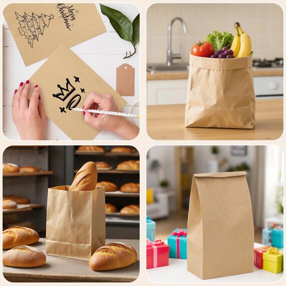 100 Stück Papiertüten Braun, Geschenktüten Braun Tüten Papier, Papiertüten zum Verpacken von Weihnachtsgeschenken, Giveaways, Kindergeburtstagen 18.5 x13.5 x 7.8cm