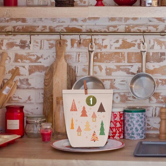 PANSIBY Adventskalender zum Befüllen, 24 Weihnachtskalender Geschenktüten zum Selber Basteln, Papiertüten mit Aufklebern zum Selbst Füllen, Kraftpapiertüten Boho Advents Selbstbefüllen