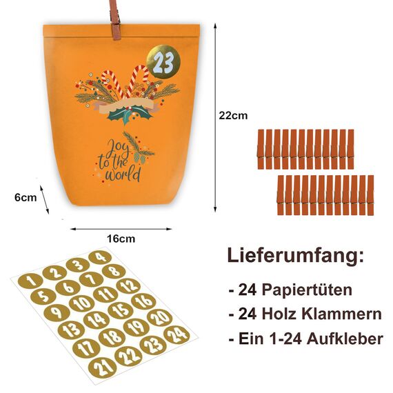 PANSIBY Adventskalender zum Befüllen, 24 Weihnachtskalender Geschenktüten zum Selber Basteln, Papiertüten mit Aufklebern zum Selbst Füllen, Kraftpapiertüten Boho Advents Selbstbefüllen