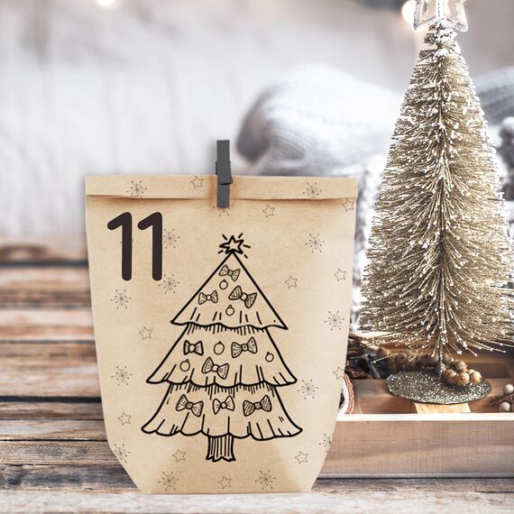 PANSIBY Adventskalender zum Befüllen, 24 Weihnachtskalender Geschenk Papiertüten Groß zum Selber Befüllen, Kraftpapiertüten Advents Tüten Selbstbefüllen mit Aufkleber für Kinder & Erwachsene