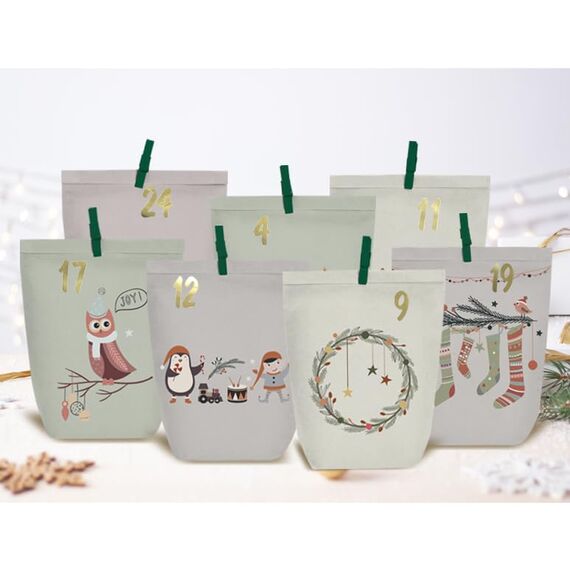 KOHMUI Adventskalender zum Befüllen, 24 Weihnachtskalender Papiertüten zum Selber Basteln, DIY Geschenktüten Kalender zum selber basteln, Kraftpapiertüten Advents Tüten Selbstbefüllen