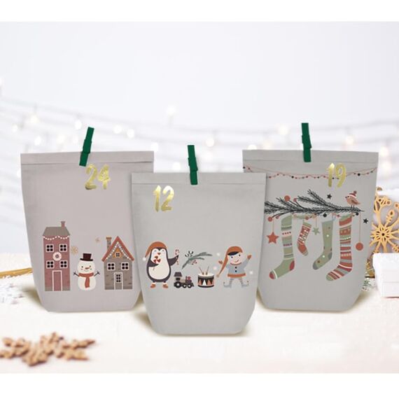 KOHMUI Adventskalender zum Befüllen, 24 Weihnachtskalender Papiertüten zum Selber Basteln, DIY Geschenktüten Kalender zum selber basteln, Kraftpapiertüten Advents Tüten Selbstbefüllen