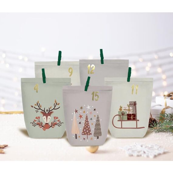 KOHMUI Adventskalender zum Befüllen, 24 Weihnachtskalender Papiertüten zum Selber Basteln, DIY Geschenktüten Kalender zum selber basteln, Kraftpapiertüten Advents Tüten Selbstbefüllen