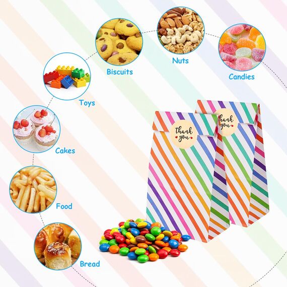 Flintronic 25 Stück Papiertüten, Geschenktüten Kindergeburtstage mit Aufkleber, 18 cm * 9 cm * 5,58 cm Candy Tüten zum Mitgebsel Kindergeburtstag Mädchen, Giveaways, Hochzeit