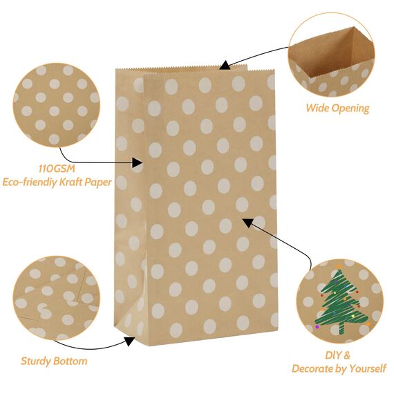 40 Stück Papiertüten Braun mit 96 Aufkleber, 24x13x8cm Geschenktüten Braun Kraftpapiertüten DIY Süßigkeiten Beutel Mitgebsel Tüten für Hochzeit Candy bar Geburtstag Tüten zum Befüllen