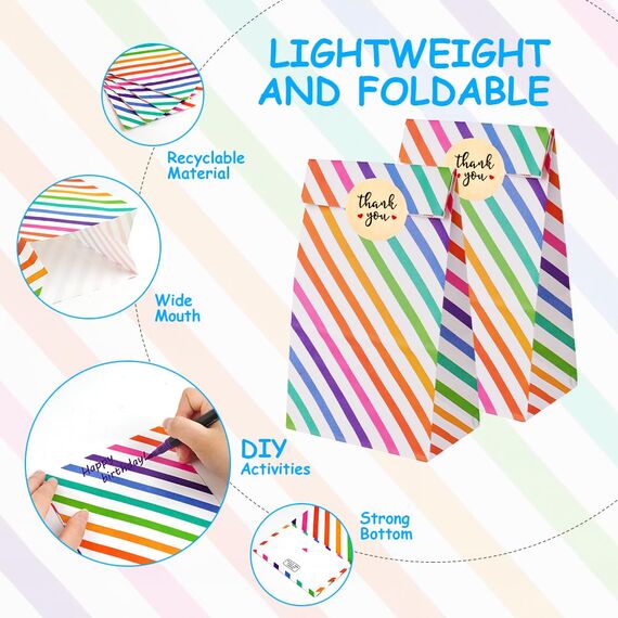 Flintronic 25 Stück Papiertüten, Geschenktüten Kindergeburtstage mit Aufkleber, 18 cm * 9 cm * 5,58 cm Candy Tüten zum Mitgebsel Kindergeburtstag Mädchen, Giveaways, Hochzeit