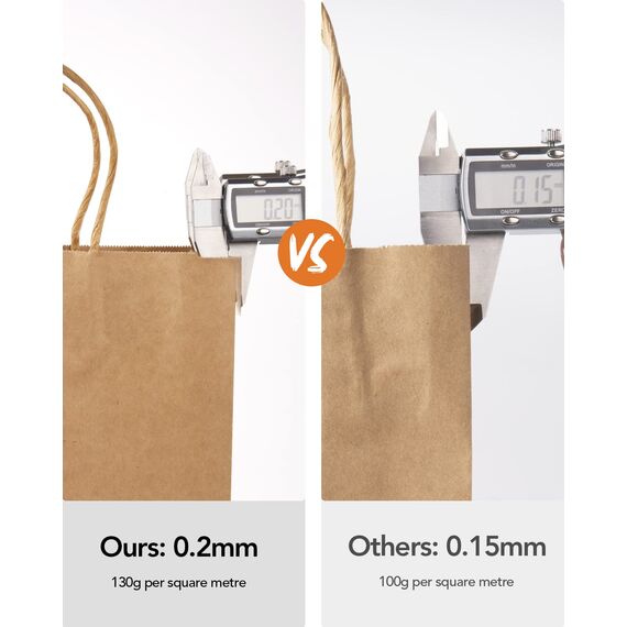 BESCOST Papiertüten, 40 Stück Geschenktüten, Kraftpapiertüten mit Henkel, 15 x 8 x 21 cm, Geschenktüten für Einkaufen, Hochzeiten, Verpackungen, Partys, Geburtstag, Weihnachten, 130 g/m², Braun