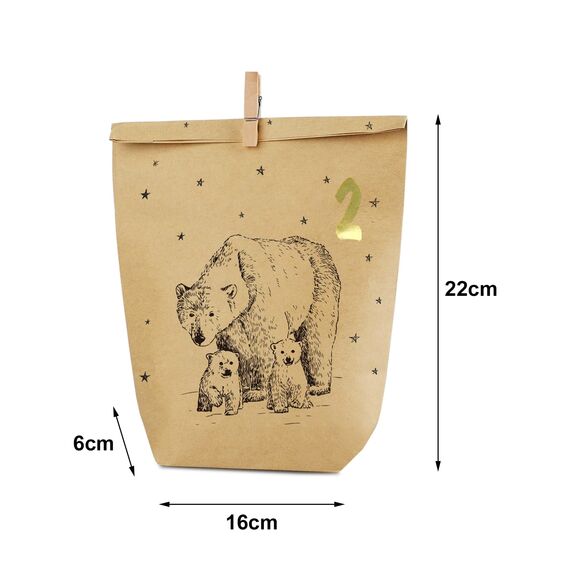 Adventskalender Tüten zum Befüllen, Weihnachtskalender Papiertüten zum Selber Basteln, DIY Advents Kraftpapiertüten Selbstbefüllen zum selbst füllen, 24 Bedruckte Geschenktüten für Kinder Erwachsene