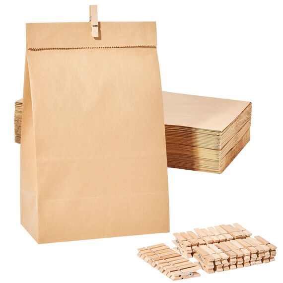 Guheake® Papiertüten 50 Stück Braun - 15 x 27 x 9 cm Kraftpapier tüten Fettdicht Braune Geschenktüten, DIY Weihnachten Adventskalender, Mitgebseltüten, Süßigkeiten, Butterbrottüten