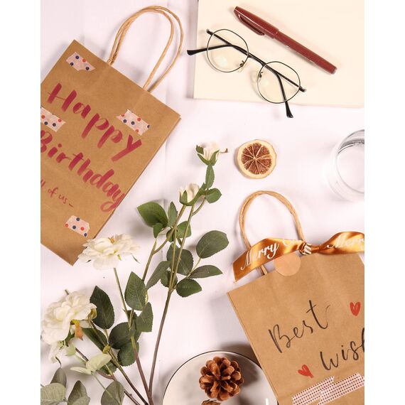 BESCOST Papiertüten, 40 Stück Geschenktüten, Kraftpapiertüten mit Henkel, 15 x 8 x 21 cm, Geschenktüten für Einkaufen, Hochzeiten, Verpackungen, Partys, Geburtstag, Weihnachten, 130 g/m², Braun