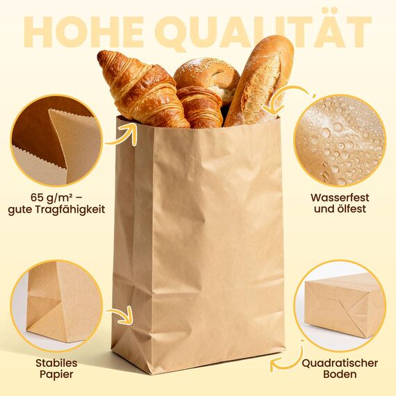 Guheake® Papiertüten 50 Stück Braun - 15 x 27 x 9 cm Kraftpapier tüten Fettdicht Braune Geschenktüten, DIY Weihnachten Adventskalender, Mitgebseltüten, Süßigkeiten, Butterbrottüten