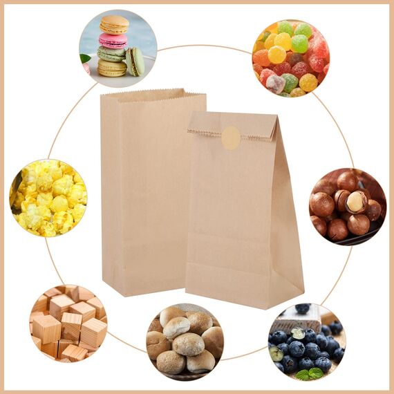 50 Stück Papiertüten Klein mit Aufkleber, 9x18x5.5cm Geschenktüten Braun Kraftpapiertüten für Ramadan Hochzeit Geburtstag Valentinstag Ostern