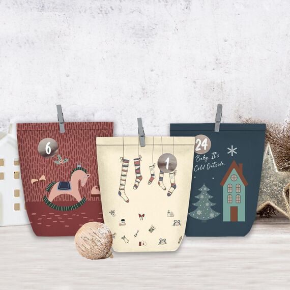 KOHMUI Adventskalender zum Befüllen, 24 Weihnachtskalender Papiertüten zum Selber Basteln, Geschenktüten zum selbst füllen, Advents Tüten Selbstbefüllen für Kinder & Erwachsene