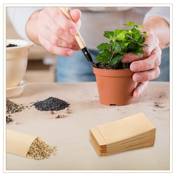 150 Stück Papiertüten Klein, 6 x 10 cm Samentütchen Minitüten Kleine Papiertüten zum Befüllen Flachbeutel Mini Kraftpapiertüten für Samen Ramadan Münzen Valentinstag Ostern (Braun)