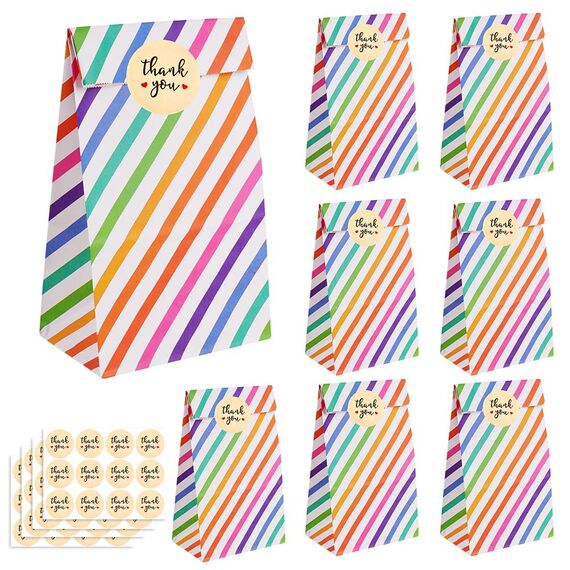 Flintronic 25 Stück Papiertüten, Geschenktüten Kindergeburtstage mit Aufkleber, 18 cm * 9 cm * 5,58 cm Candy Tüten zum Mitgebsel Kindergeburtstag Mädchen, Giveaways, Hochzeit