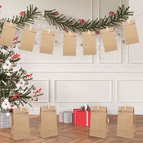Guheake® Papiertüten 50 Stück Braun - 15 x 27 x 9 cm Kraftpapier tüten Fettdicht Braune Geschenktüten, DIY Weihnachten Adventskalender, Mitgebseltüten, Süßigkeiten, Butterbrottüten