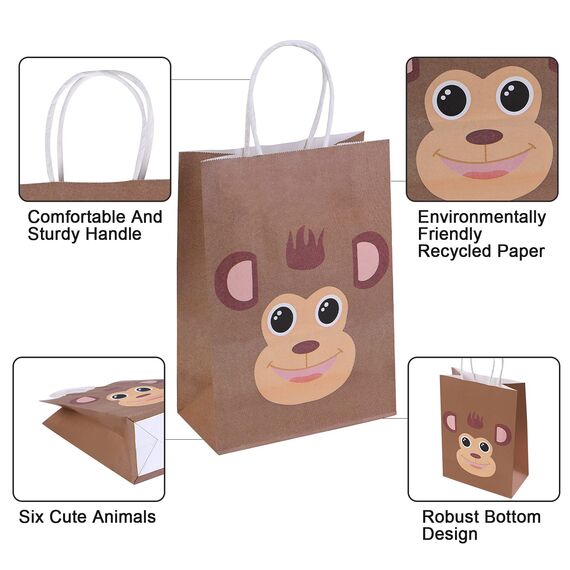 Flintronic Geschenktüten, 18 Stück Tierische Papiertüten Partytüten, Papiertüten Taschen für Kinder Party, Feiern, Baby Geburtstag,Halloween, Weihnachten,Christmas