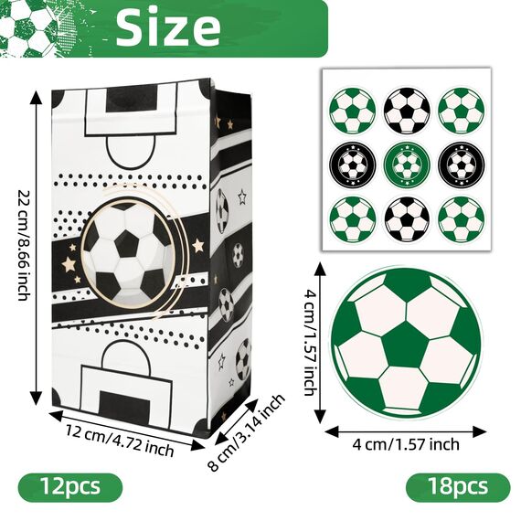 12 Stück Fußball Papiertüten Geburtstagstüten Fussball Party Tüten mit 18 Aufkleber 4 Muster für Kinder Weihnachten Halloween Geburtstag Hochzeit Party für Geburtstag Kinder Fußball Motto Party Favors