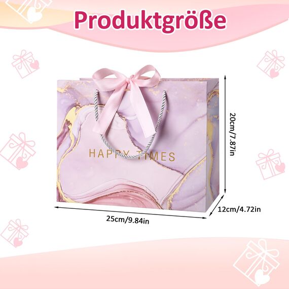 Newofview 3 Stück Geschenktüten, 25x20x12cm Geschenktasche, Geschenktüte mit Henkel und Schleifenbändern, Papiertüten Partytüten Geschenk Tüten für Geburtstag, Weihnachten, Hochzeit, Neujahr
