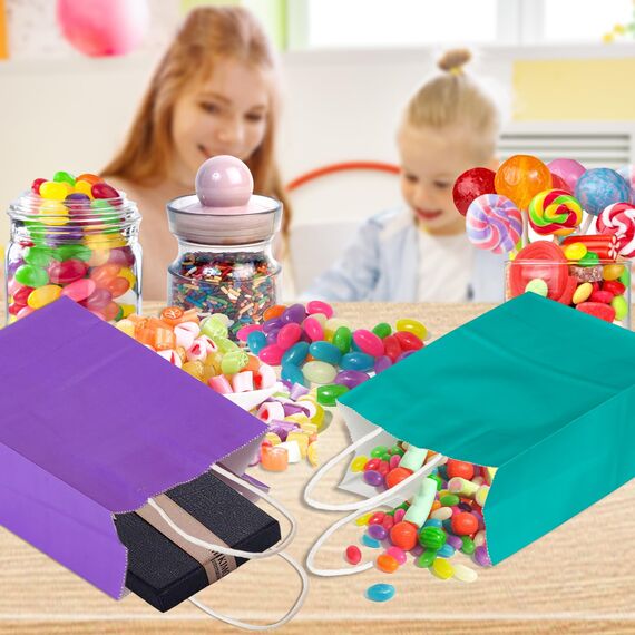 30 Stück Papiertüten 10 Farben Geschenktüten, Kraftpapiertüten mit henkel, Geschenktüten für Hochzeitsfeier, Candy Tüten zum Verpacken von Kindergeburtstag, Party, Geschenken, Feiern(15 x 8 x 21 cm)
