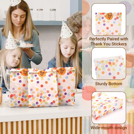 50 Stück Geschenktüten Kindergeburtstag,Tüten kindergeburtstag mit 60 Aufkleber,Papiertüten Kindergeburtstag,Geschenktüten Klein für Mitgebsel Kindergeburtstag,Hochzeit,Party (A)