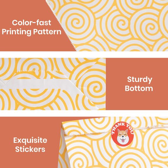 Parmedu Bunte Papiertüten für Geschenke: 48 mittelgroße Geschenktüten - 24*17*8CM mit 48 Stickern, Lebensmittelechte Mitnahme-Tüten für Weihnachten, Feste, Geburtstage, Partys, Hochzeiten, Babypartys