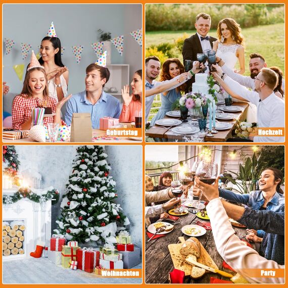 20 Stück Papiertüten Braun, 28x15x9cm Kraftpapiertüten Geschenktüten mit 20 Aufkleber Flachboden Papier Beutel für Ramadan Hochzeit Valentinstag Ostern zum Befüllen