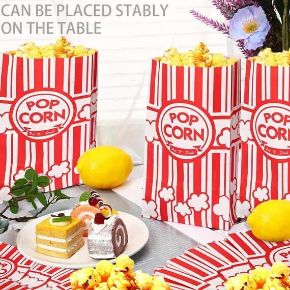100 Stück Popcorntüten Klein, Popcorn Tüten Klein, Popcorn Boxen Papiertüten Partytüte Candy Tüte Rot & Weiß Gestreiften