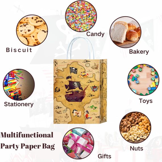 10 Stück Piraten Party Taschen,Piraten Geschenktüten Papiertüten mit Henkel,Piratenschiff Geburtstag Geschenktaschen,Pirate Papier Gastgeschenke Tüten Piratenparty Mitgebseltüten