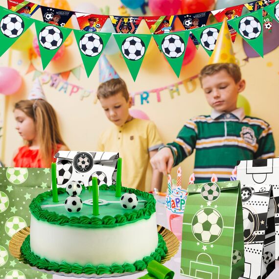 12 Stück Fußball Papiertüten Geburtstagstüten Fussball Party Tüten mit 18 Aufkleber 4 Muster für Kinder Weihnachten Halloween Geburtstag Hochzeit Party für Geburtstag Kinder Fußball Motto Party Favors
