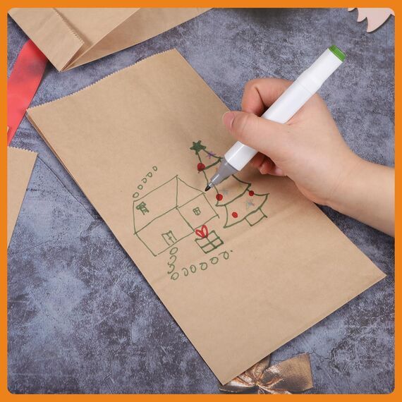 20 Stück Papiertüten Braun, 28x15x9cm Kraftpapiertüten Geschenktüten mit 20 Aufkleber Flachboden Papier Beutel für Ramadan Hochzeit Valentinstag Ostern zum Befüllen