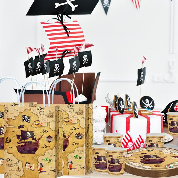 10 Stück Piraten Party Taschen,Piraten Geschenktüten Papiertüten mit Henkel,Piratenschiff Geburtstag Geschenktaschen,Pirate Papier Gastgeschenke Tüten Piratenparty Mitgebseltüten