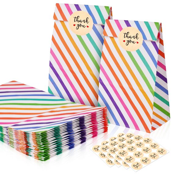 Flintronic 25 Stück Papiertüten, Geschenktüten Kindergeburtstage mit Aufkleber, 18 cm * 9 cm * 5,58 cm Candy Tüten zum Mitgebsel Kindergeburtstag Mädchen, Giveaways, Hochzeit