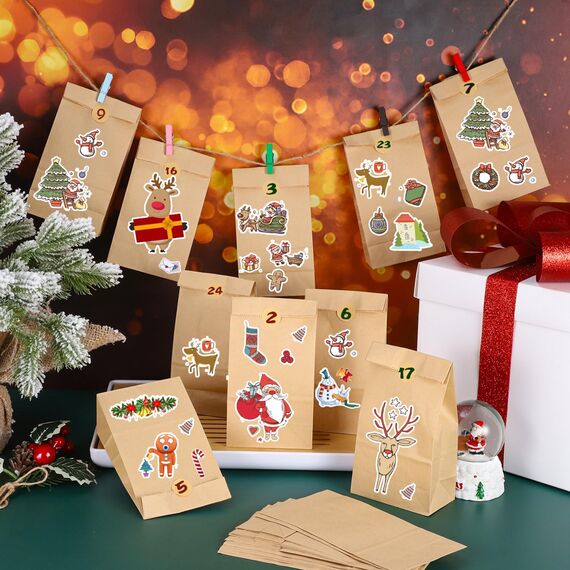 50 Stück Papiertüten Klein mit Aufkleber, 9x18x5.5cm Geschenktüten Braun Kraftpapiertüten für Ramadan Hochzeit Geburtstag Valentinstag Ostern