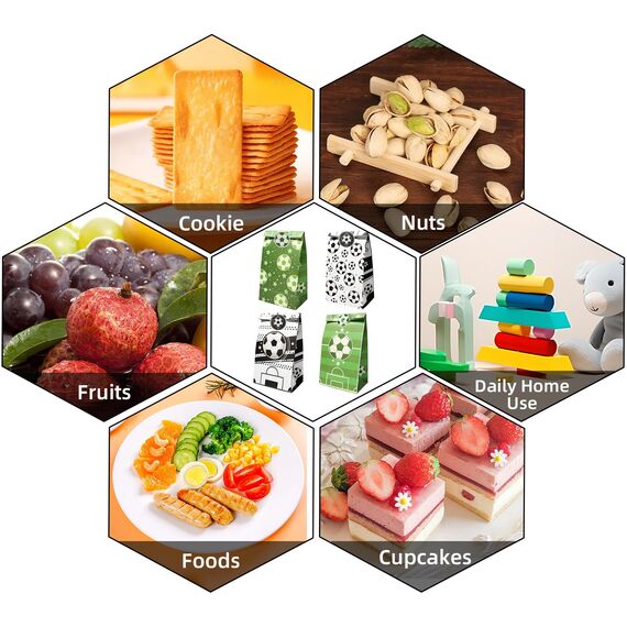 12 Stück Fußball Papiertüten Geburtstagstüten Fussball Party Tüten mit 18 Aufkleber 4 Muster für Kinder Weihnachten Halloween Geburtstag Hochzeit Party für Geburtstag Kinder Fußball Motto Party Favors