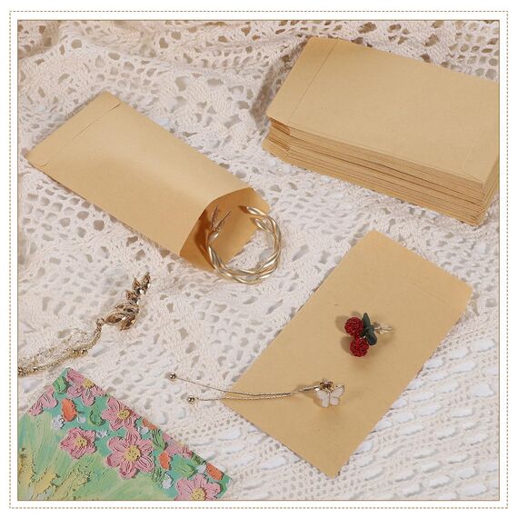 150 Stück Papiertüten Klein, 6 x 10 cm Samentütchen Minitüten Kleine Papiertüten zum Befüllen Flachbeutel Mini Kraftpapiertüten für Samen Ramadan Münzen Valentinstag Ostern (Braun)