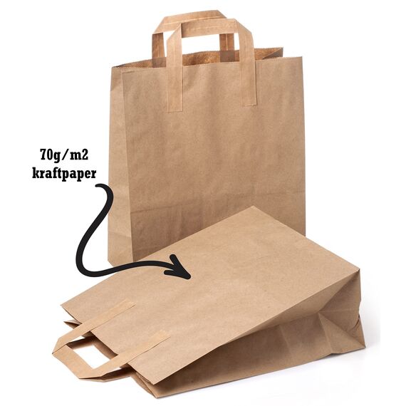PAKNOR® 50stk Braun Papiertüten mit Henkel - 18 x 23 x 8,5 cm, Papiertragetasche mit Flachgriff, Geschenktüten, Kraftpapiertüte, DIY Adventskalender