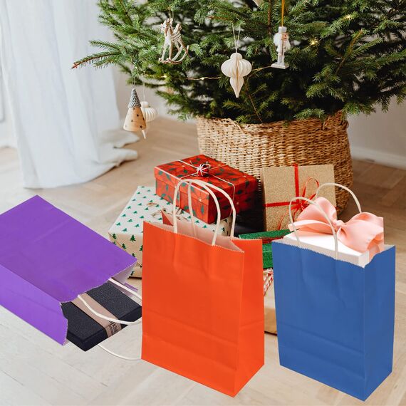 30 Stück Papiertüten 10 Farben Geschenktüten, Kraftpapiertüten mit henkel, Geschenktüten für Hochzeitsfeier, Candy Tüten zum Verpacken von Kindergeburtstag, Party, Geschenken, Feiern(15 x 8 x 21 cm)