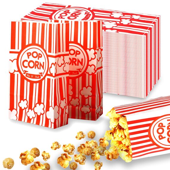 100 Stück Popcorntüten Klein, Popcorn Tüten Klein, Popcorn Boxen Papiertüten Partytüte Candy Tüte Rot & Weiß Gestreiften