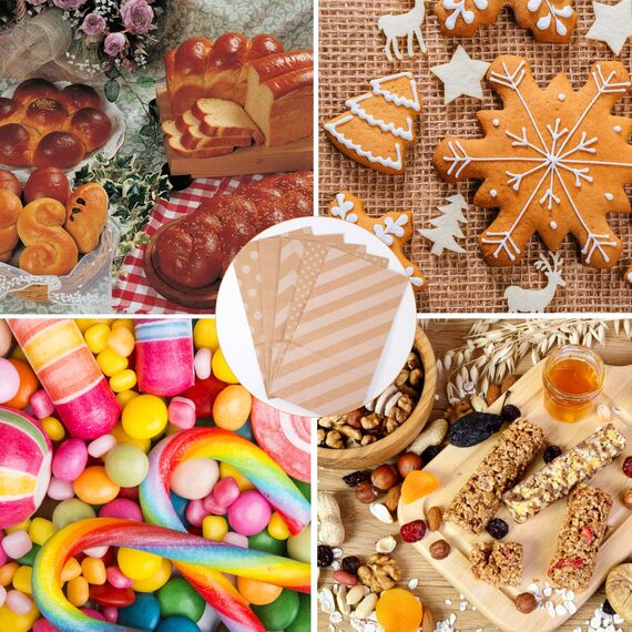 30 Stück Papiertüten Klein, 24x13x8cm Geschenktüten Braun Kraftpapiertüten Partytüten mit 30 Aufkleber Candy Tüten Butterbrottüten für Hochzeit Ramadan Geburtstag Valentinstag Ostern