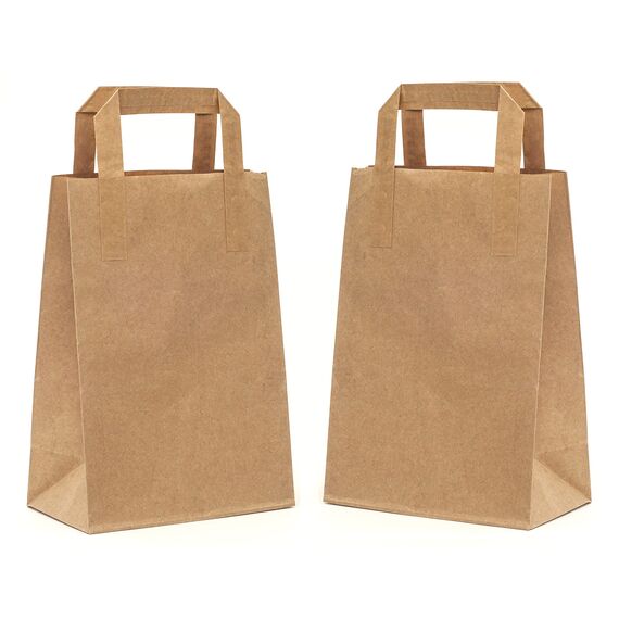 PAKNOR® 50stk Braun Papiertüten mit Henkel - 18 x 23 x 8,5 cm, Papiertragetasche mit Flachgriff, Geschenktüten, Kraftpapiertüte, DIY Adventskalender