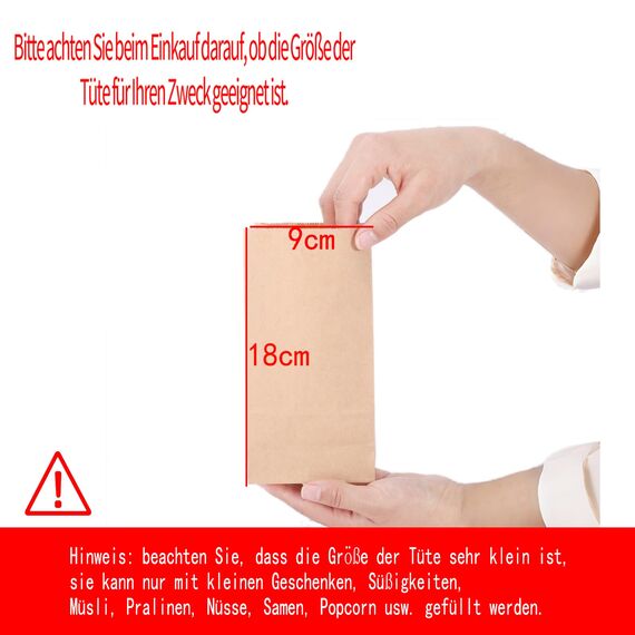 100 Stück Papiertüten Klein Braun, Kraftpapier Tüten mit Aufkleber DIY Süßigkeitentüten Butterbrottüten Samentütchen Geschenktüten für Ramadan Hochzeit Geburtstag Valentinstag Ostern