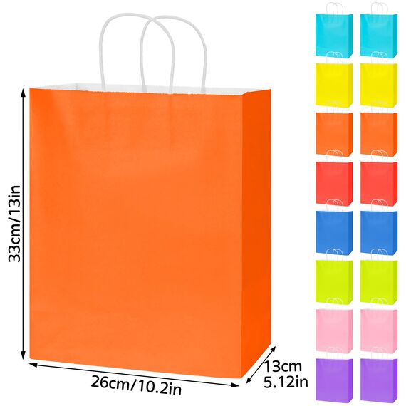 Große Papier-Partytüten, 8 Farben, Geschenktüten mit Griffen, Partygeschenk, Papiertüte, dick für Kinder, Süßigkeiten, Kekse, Feiern, Babyparty, Geburtstag (33 x 26 x 13 cm), 16 Stück
