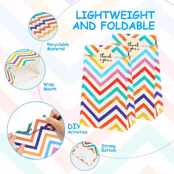 Flintronic 25 Stück Papiertüten, Geschenktüten Kindergeburtstage mit Aufkleber, 18 cm * 9 cm * 5,58 cm Candy Tüten zum Mitgebsel Kindergeburtstag Mädchen, Giveaways, Hochzeit